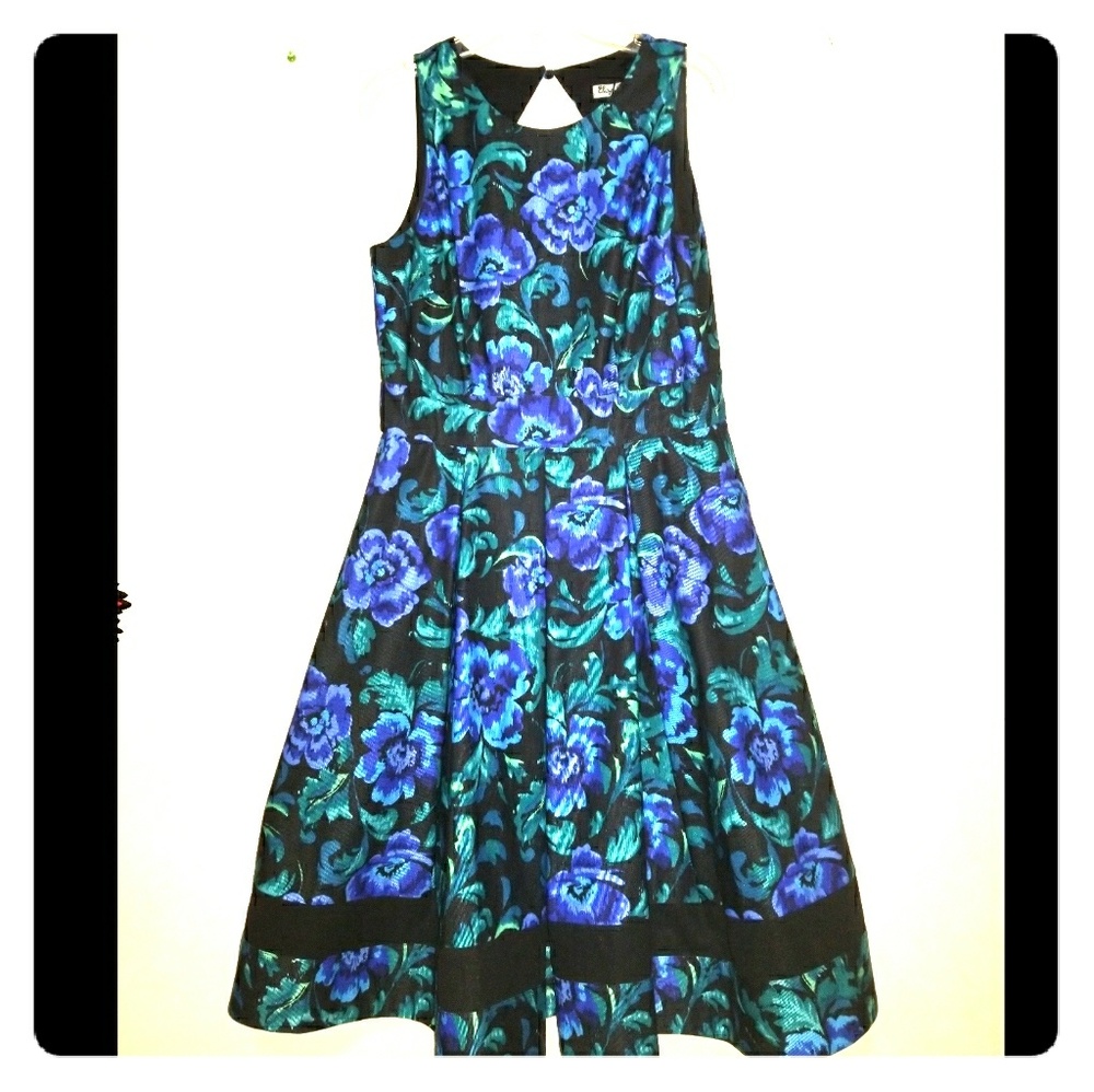 Eliza J Blue and Black Floral Dress